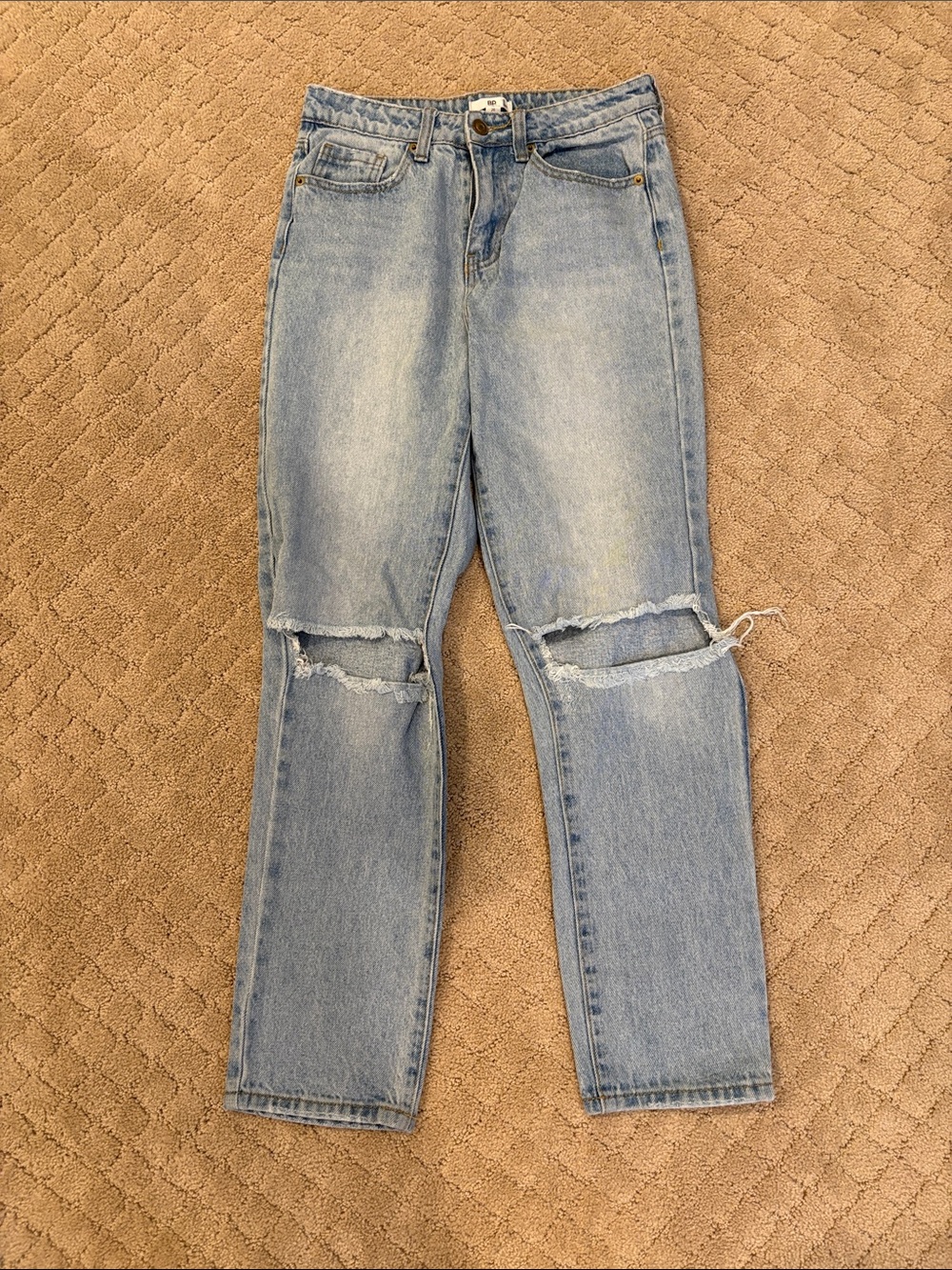 bp Pale Blue Straight-Leg Ripped Knee Jeans